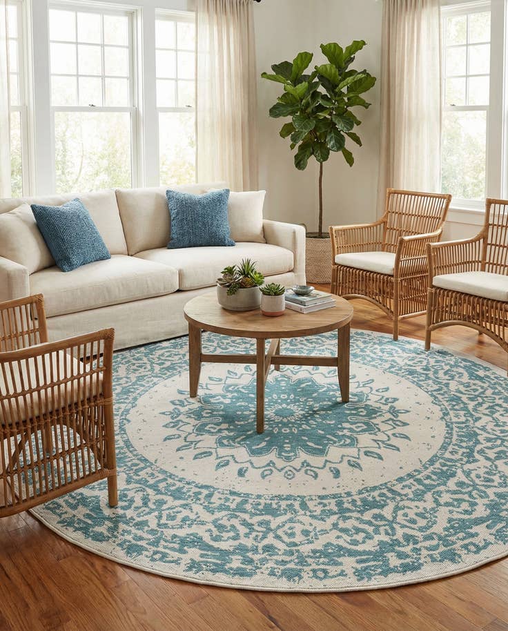 Detail image of 7' 10 x 7' 10 Easy-Clean Traditional Indoor / Outdoor Round Rug