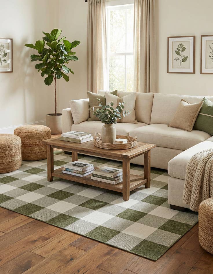 Detail image of  7' 10 x 10'  Washable Checkered Indoor / Outdoor Rug