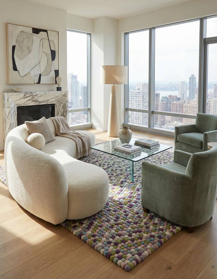 Detail image of 7' 10 x 7' 10  Hand Woven Felt Ball Wool Square Rug