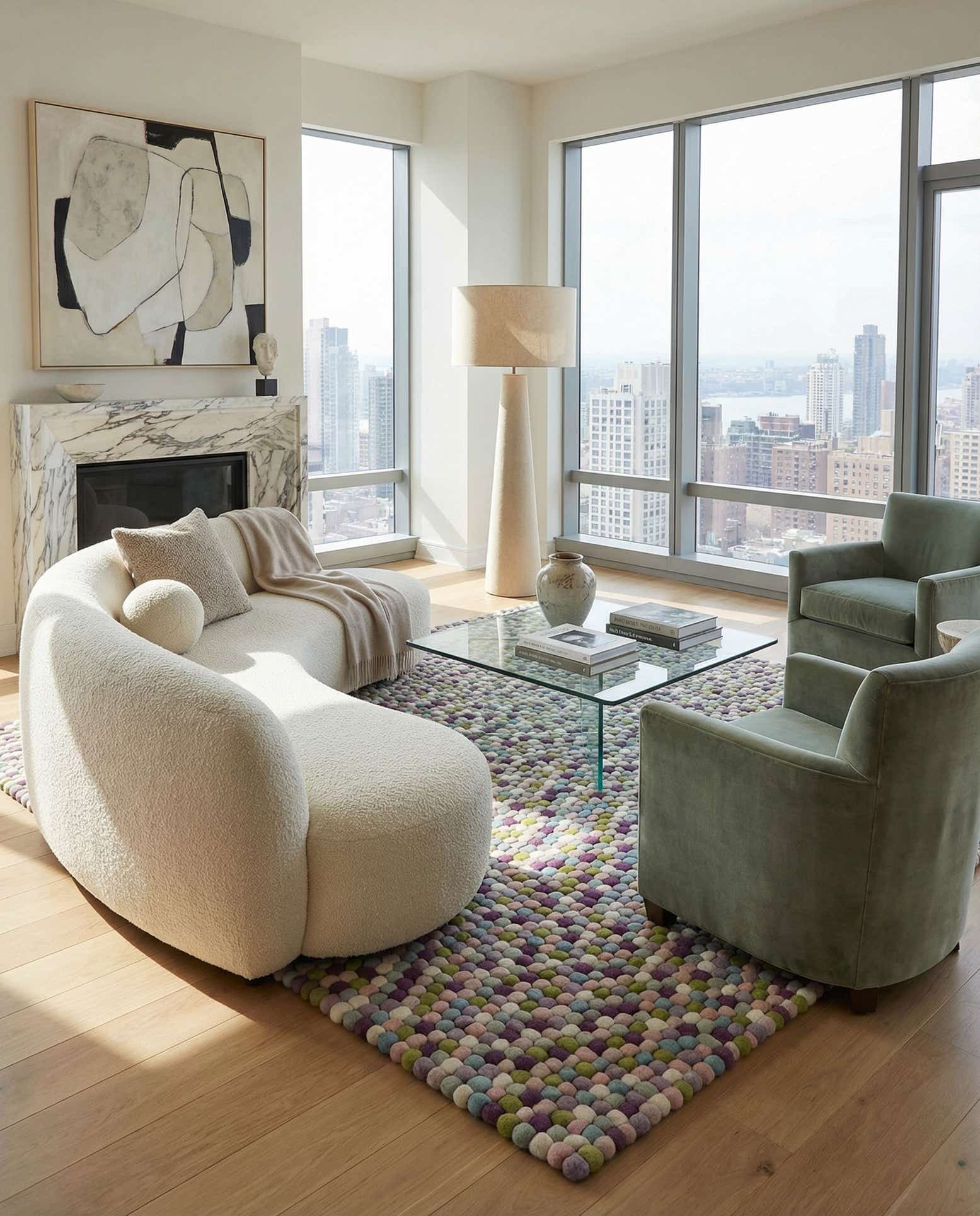 7' 10 x 7' 10 Hand Woven Felt Ball Wool Square Rug