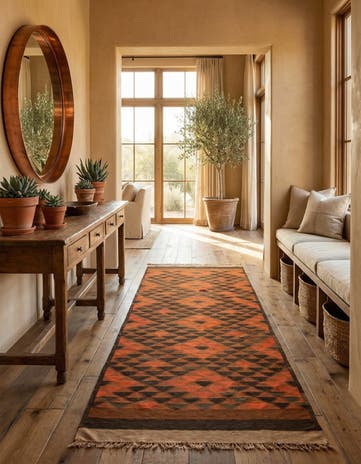 4' 5 x 12' Hand Woven Kilim Fars Wool Runner Rug