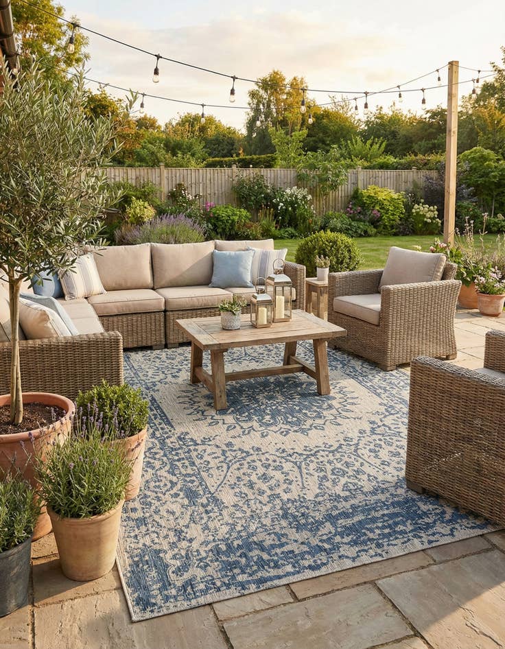 Detail image of 10' x 14'  Washable Traditional Indoor / Outdoor Rug