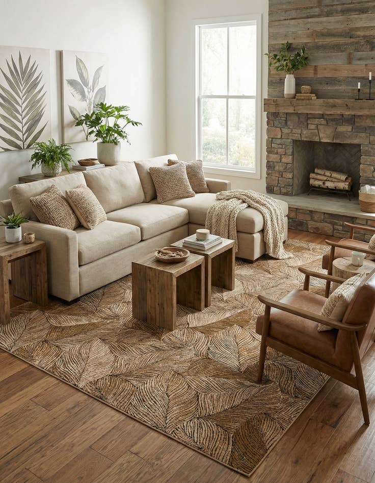 Detail image of 10' x 14'  Washable Botanical Indoor / Outdoor Rug