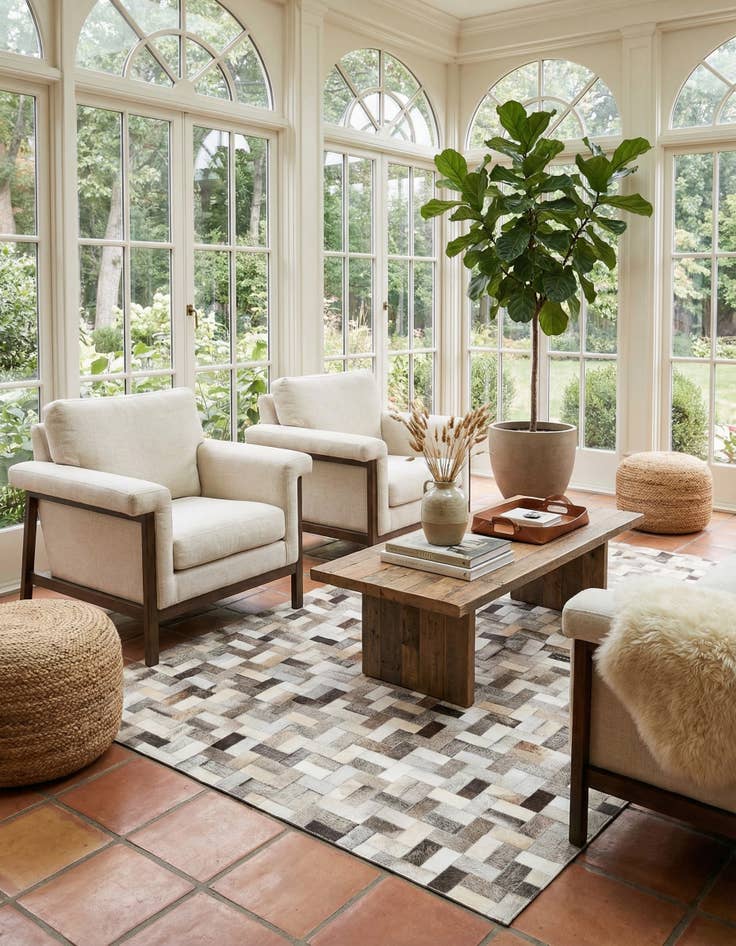 Detail image of 5' 1 x 8' Cowhide Stocks Rug