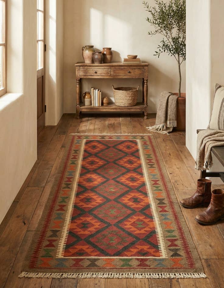 Detail image of 3' 5 x 6' 9  Hand Woven Kilim Maymana Wool Runner Rug