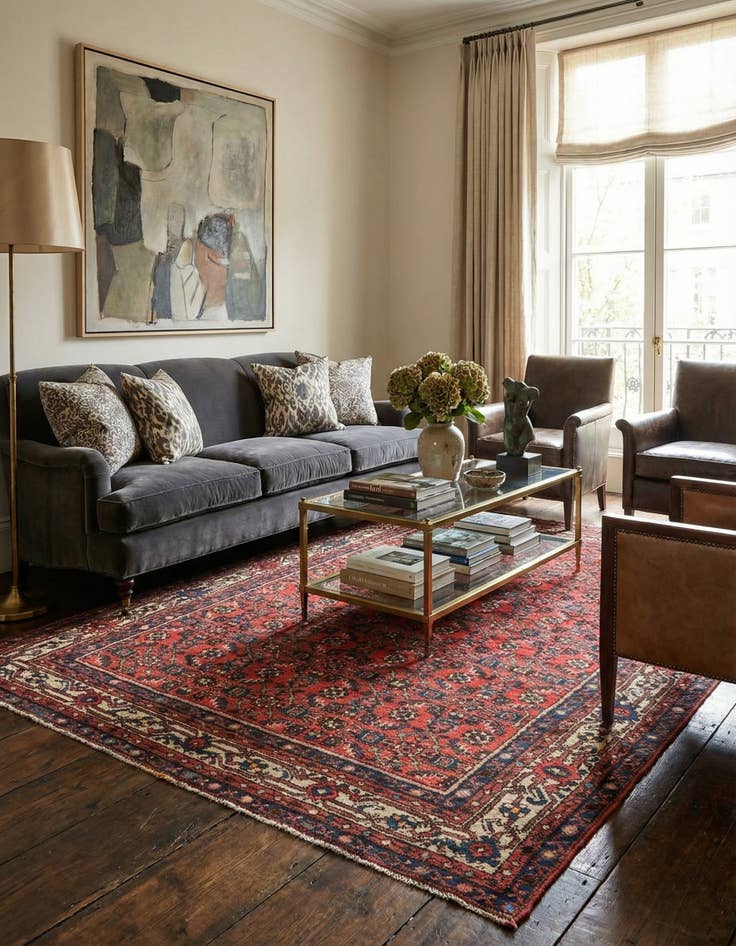 Detail image of  4' 10 x 6' 8  Hand Knotted Hossainabad Persian Wool Rug