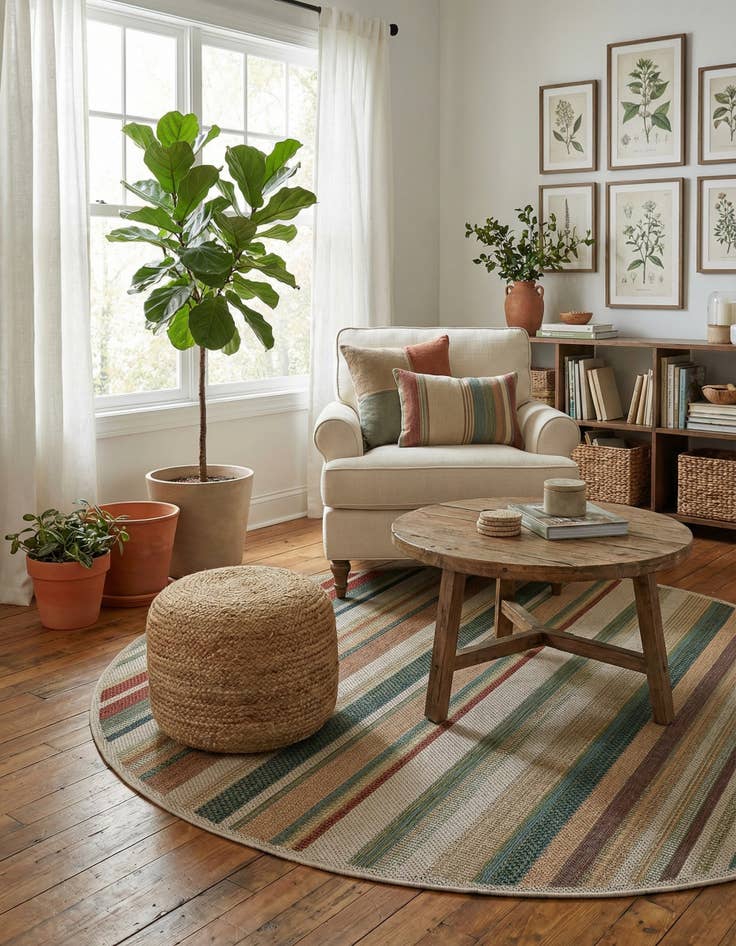 Detail image of 5' 3 x 5' 3  Washable Baja Indoor / Outdoor Round Rug