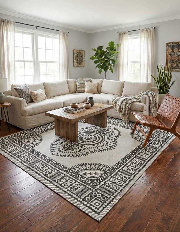 Detail image of 13' x 13'  Washable Traditional Indoor / Outdoor Square Rug