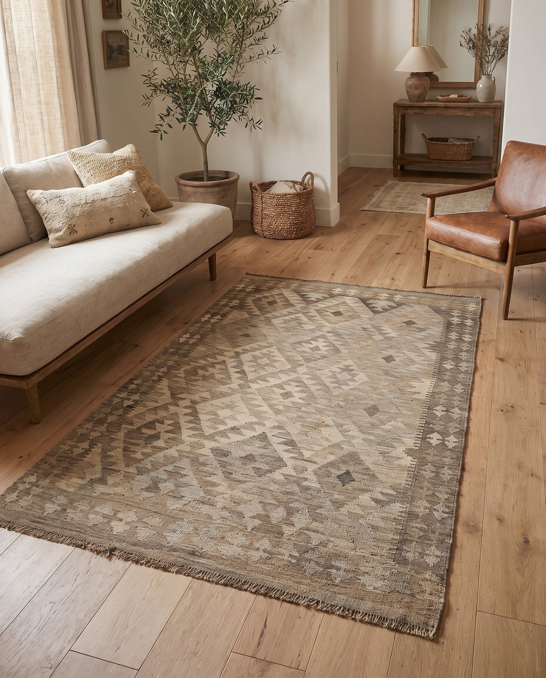 4' x 6' Hand Woven Kilim Maymana Wool Rug