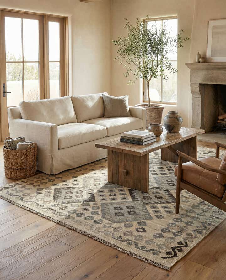 5' x 6' 8 Hand Woven Kilim Maymana Wool Rug