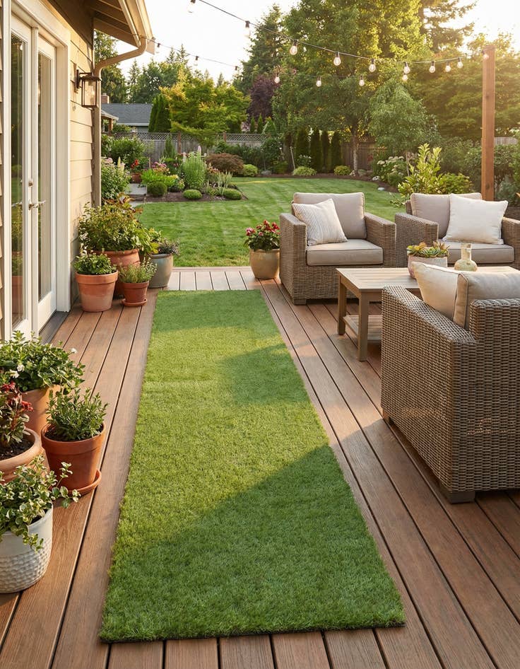 Detail image of 2' 7 x 12'  Washable Grass Indoor / Outdoor Runner Rug