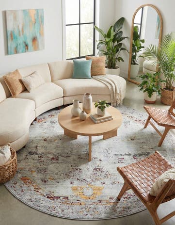 Gray Aqua Round Rug