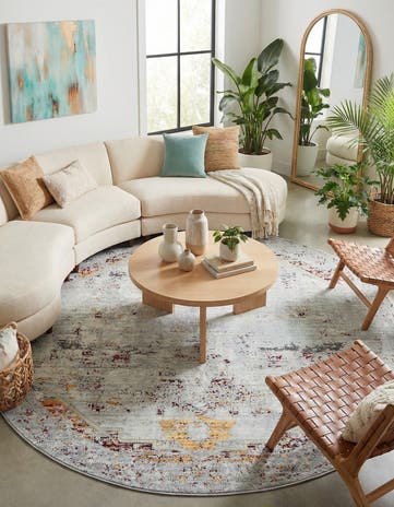 Gray Aqua Round Rug