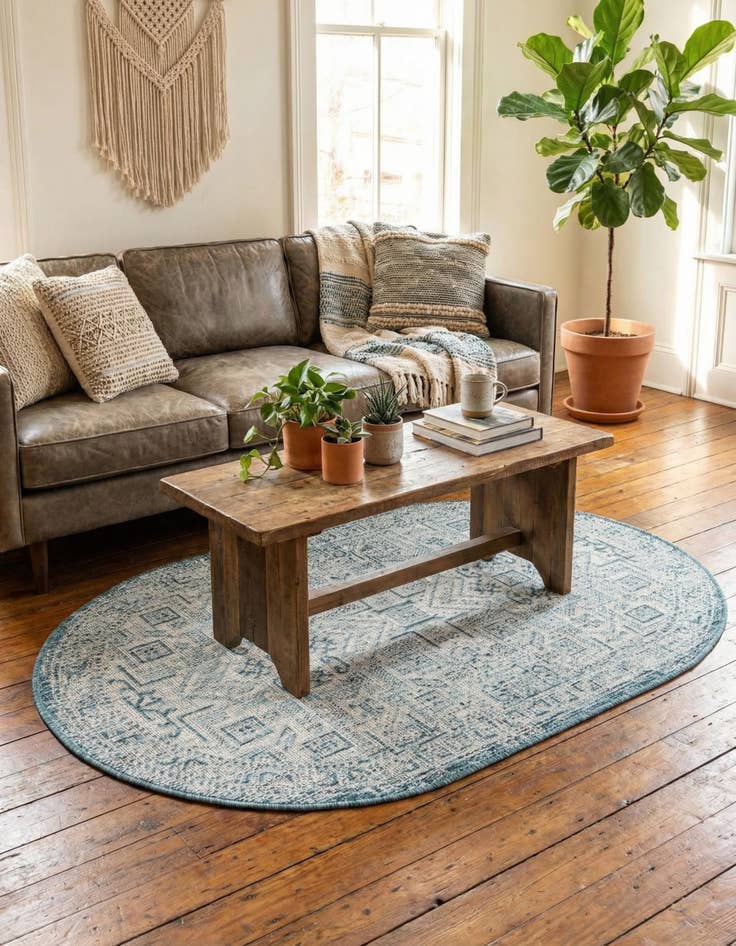 Detail image of 3' x 5' 3  Washable Aztec Indoor / Outdoor Oval Rug