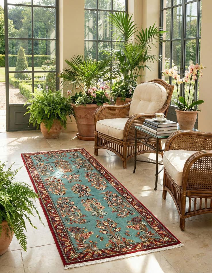 Detail image of  2' 8 x 7' 4  Hand Knotted Qom Persian Runner Rug