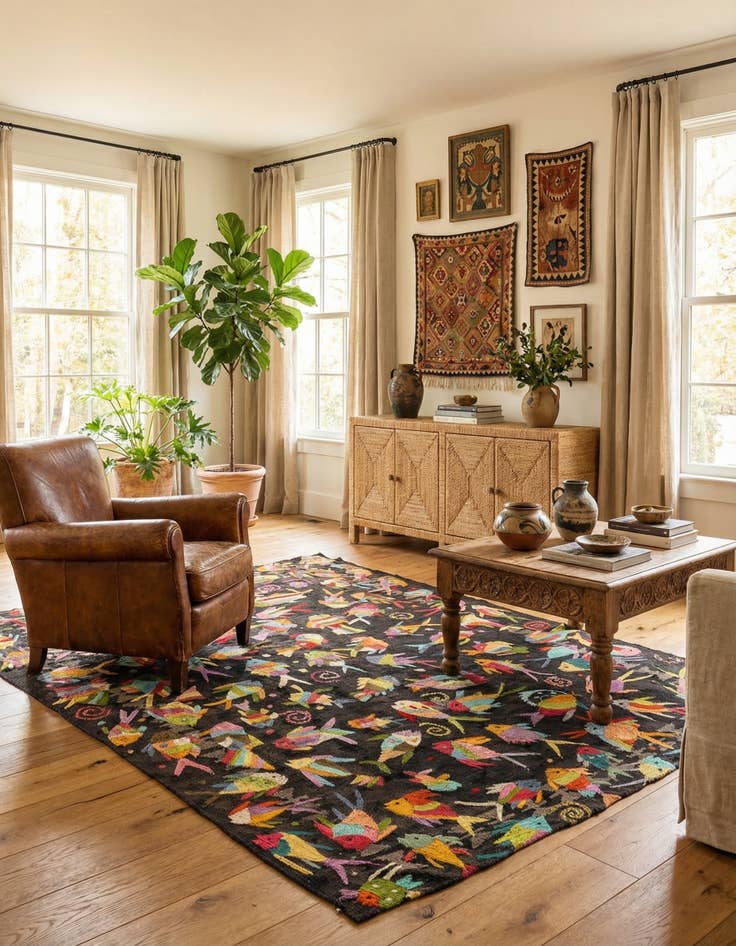 Detail image of 4' 8 x 5' 10  Hand Woven Kilim Suzani Wool Rug