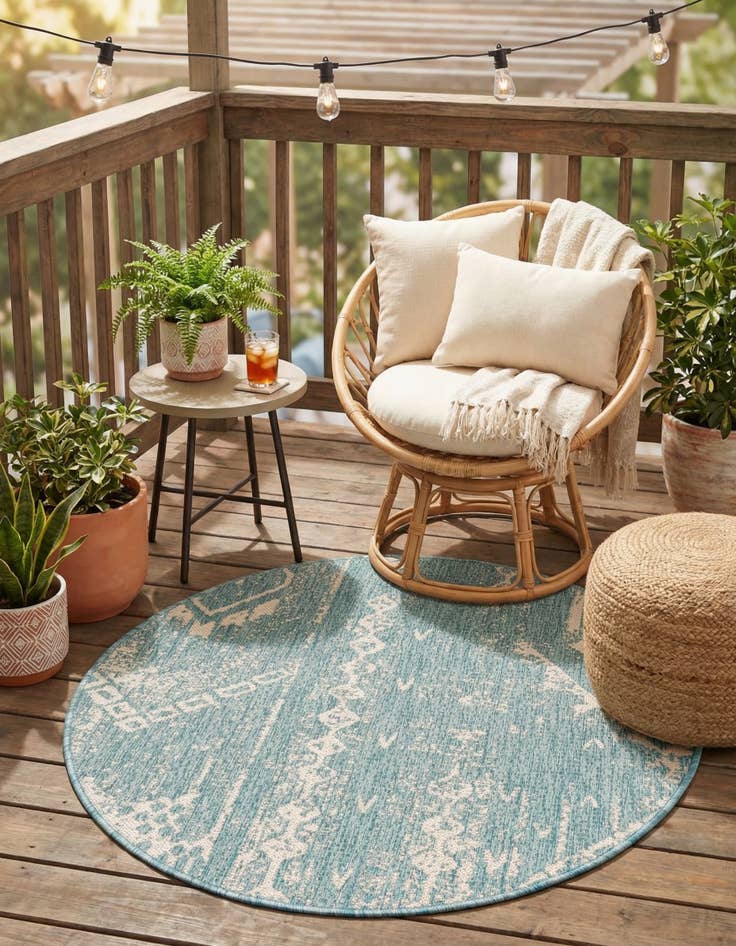 Detail image of  3' x 3'  Washable Bohemian Indoor / Outdoor Round Rug