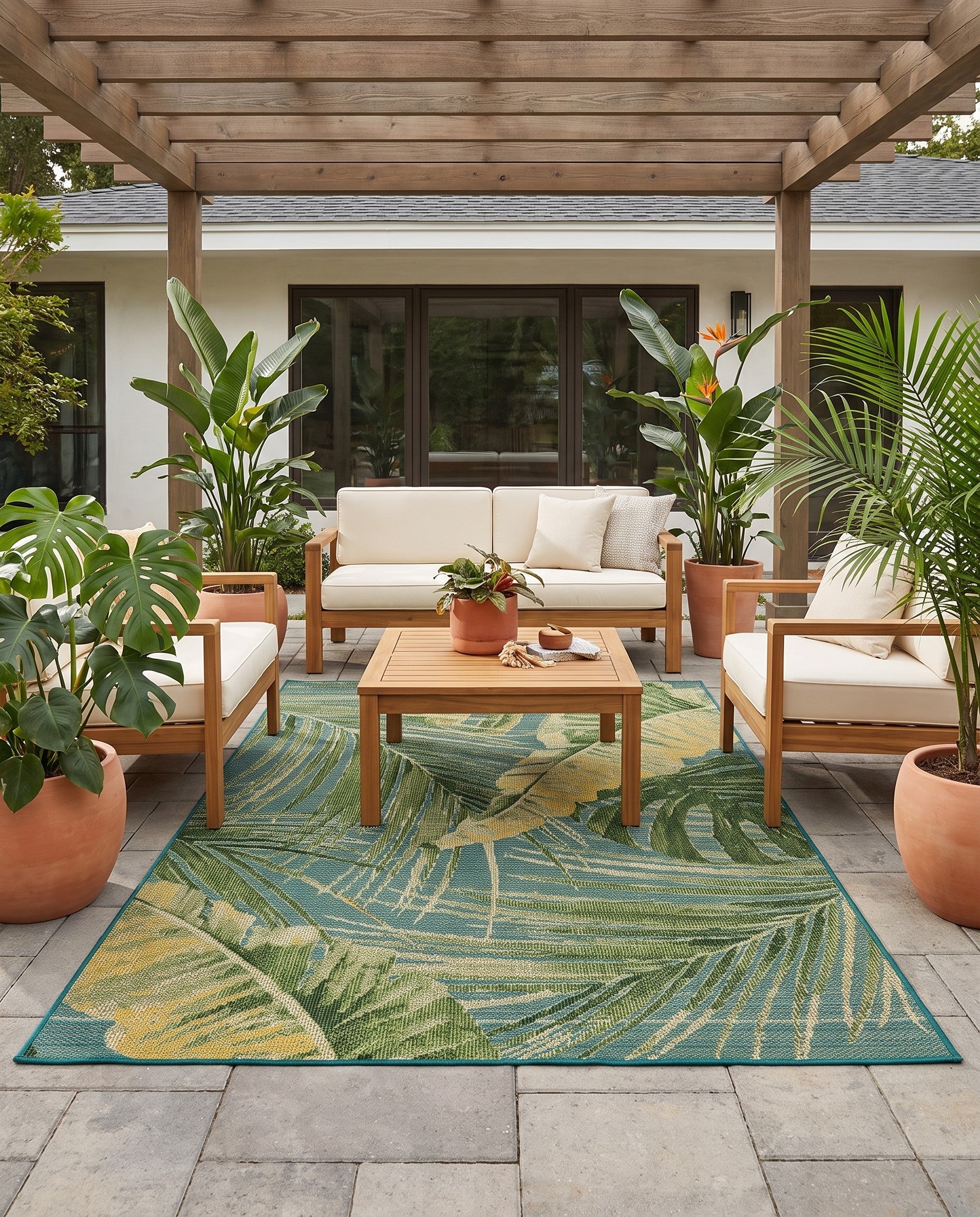 5' x 8' Easy-Clean Botanical Indoor / Outdoor Rug