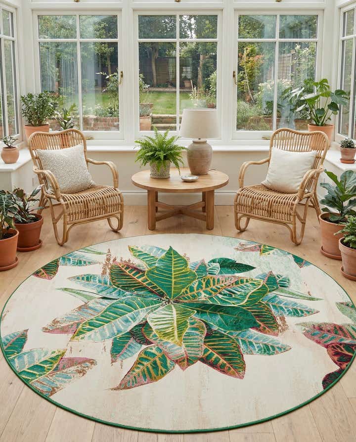 10' x 10' Easy-Clean Botanical Indoor / Outdoor Round Rug