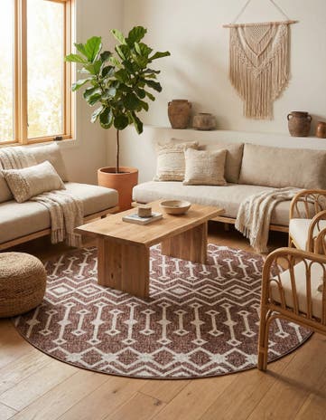 Dusty Rose Eco Trellis Round Rug