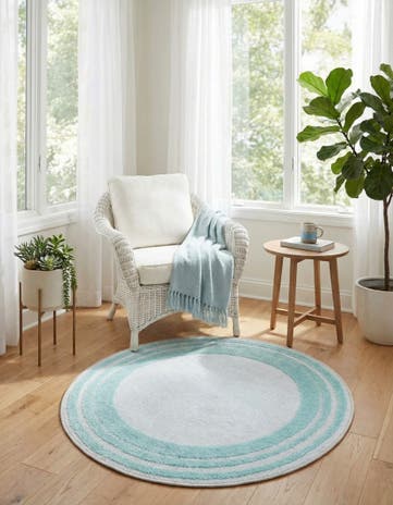 Gray Teal Easy-Clean Aruba Indoor / Outdoor Round Rug