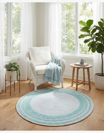 Gray Teal Easy-Clean Aruba Indoor / Outdoor Round Rug