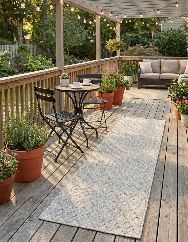 Detail image of 2' x 6'  Washable Trellis Textured Indoor / Outdoor Runner Rug