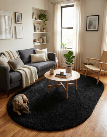 Black Everyday Shag Oval Rug