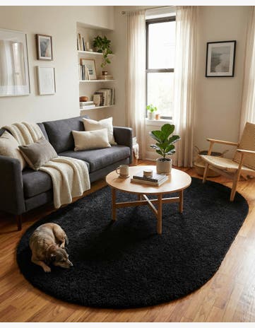 Black Everyday Shag Oval Rug