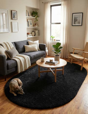 Black Everyday Shag Oval Rug