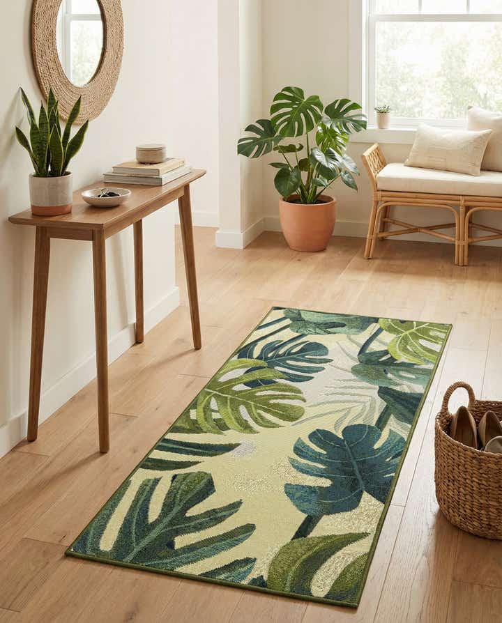 2' x 4' Easy-Clean Botanical Indoor / Outdoor Runner Rug