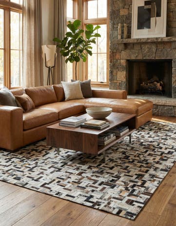 5' 3 x 7' 10 Cowhide Leather Rug