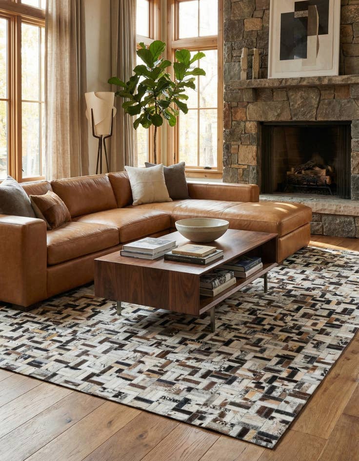 Detail image of  5' 3 x 7' 10 Cowhide Leather Rug