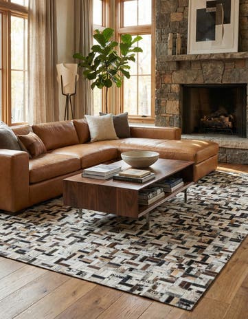 5' 3 x 7' 10 Cowhide Leather Rug