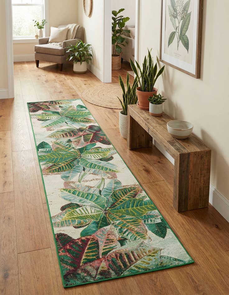 Detail image of 2' 7 x 12' Easy-Clean Botanical Indoor / Outdoor Runner Rug