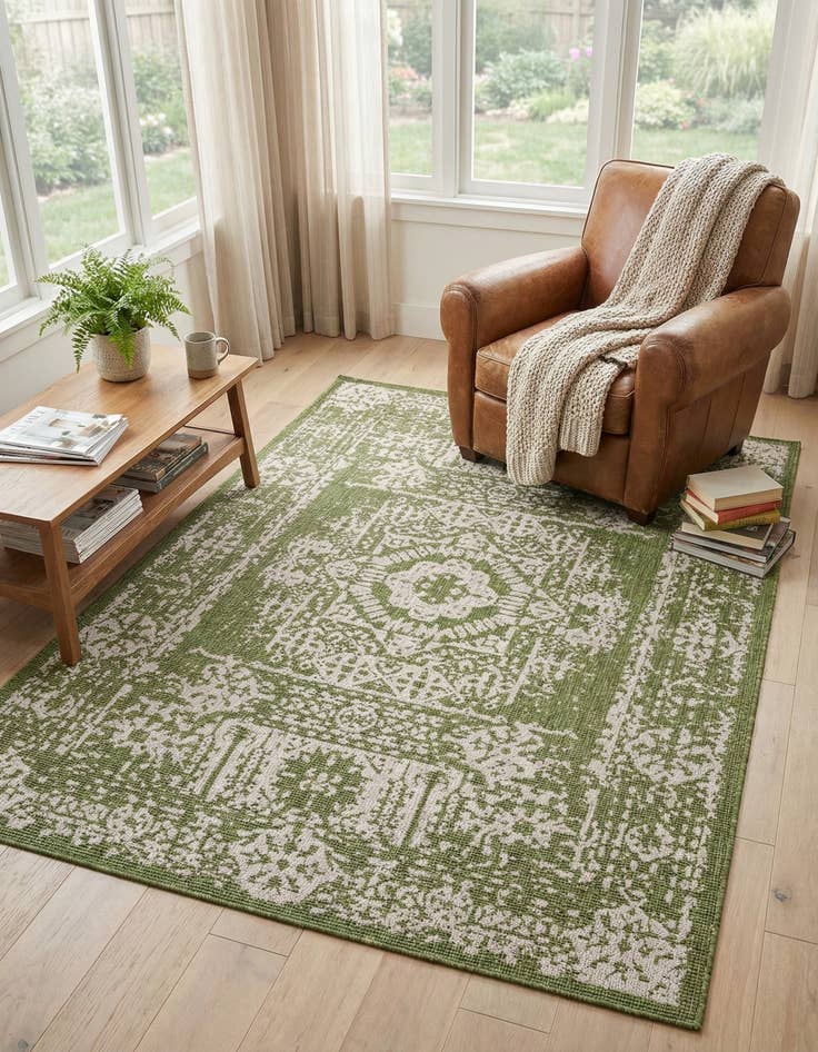 Detail image of 7' x 10'  Washable Traditional Indoor / Outdoor Rug