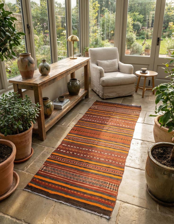 Detail image of 3' 8 x 10' 10  Hand Woven Kilim Fars Wool Runner Rug