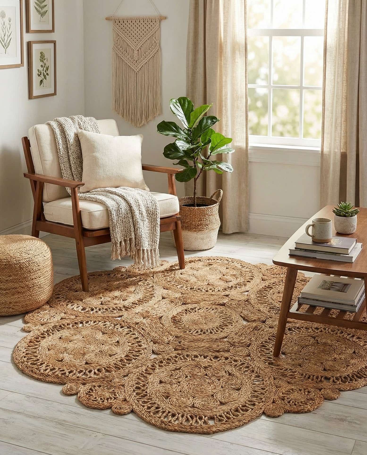 5' 1 x 5' 1 Handmade Braided Jute Round Rug