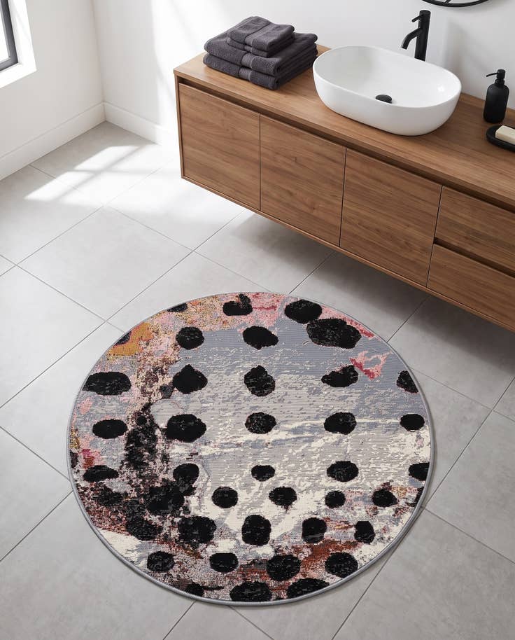 Detail image of 3' x 3' Easy-Clean Modern Indoor / Outdoor Round Rug