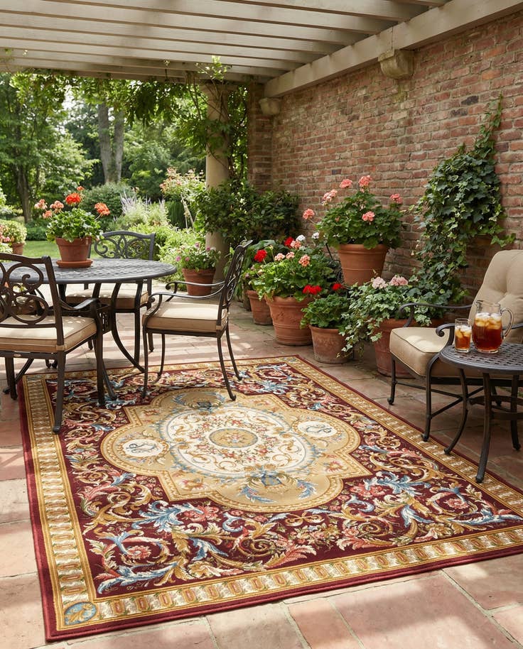 Detail image of 5' 2 x 7' 7 Easy-Clean Traditional Indoor / Outdoor Rug