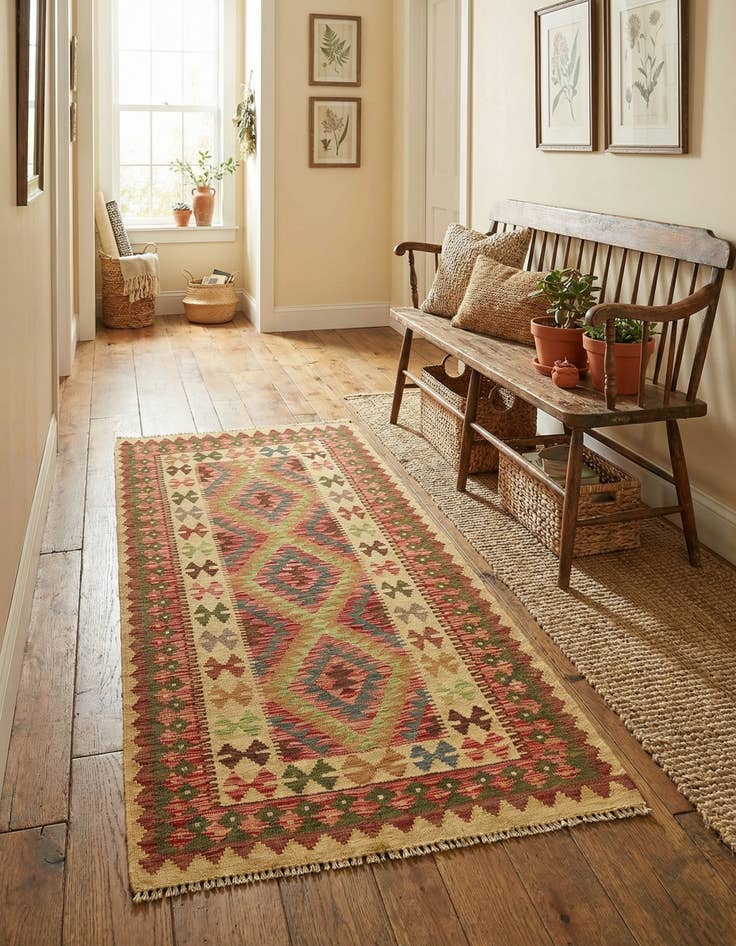 Detail image of 3' 3 x 6' 5  Hand Woven Kilim Maymana Wool Runner Rug