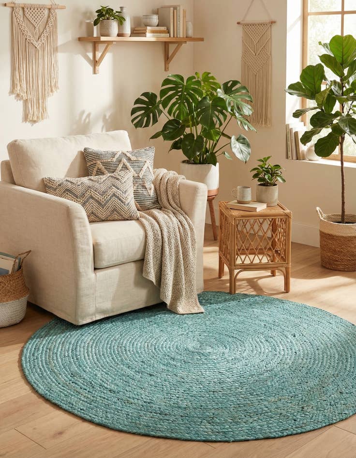 Detail image of 3' 3 x 3' 3  Hand Braided Jute Round Rug