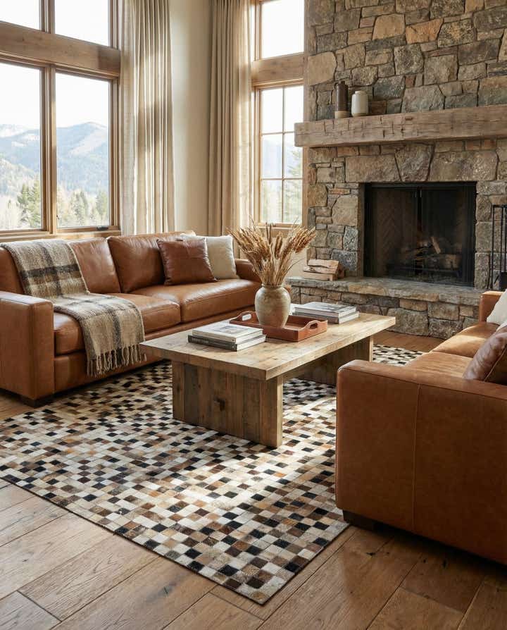 5' 1 x 8' Cowhide Leather Rug