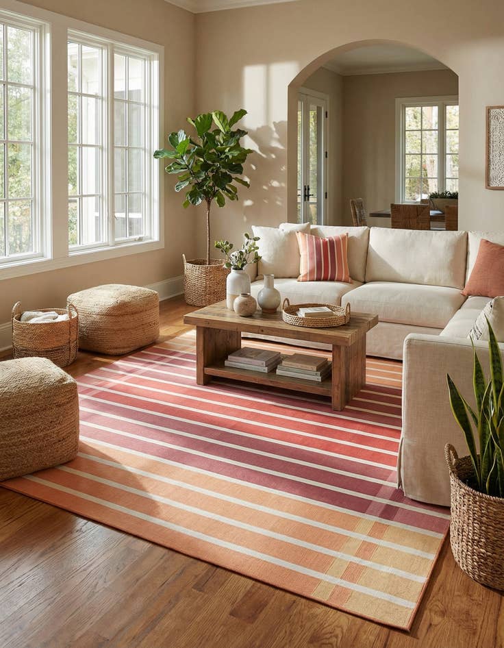 Detail image of 10' x 10'  Washable Striped Indoor / Outdoor Square Rug