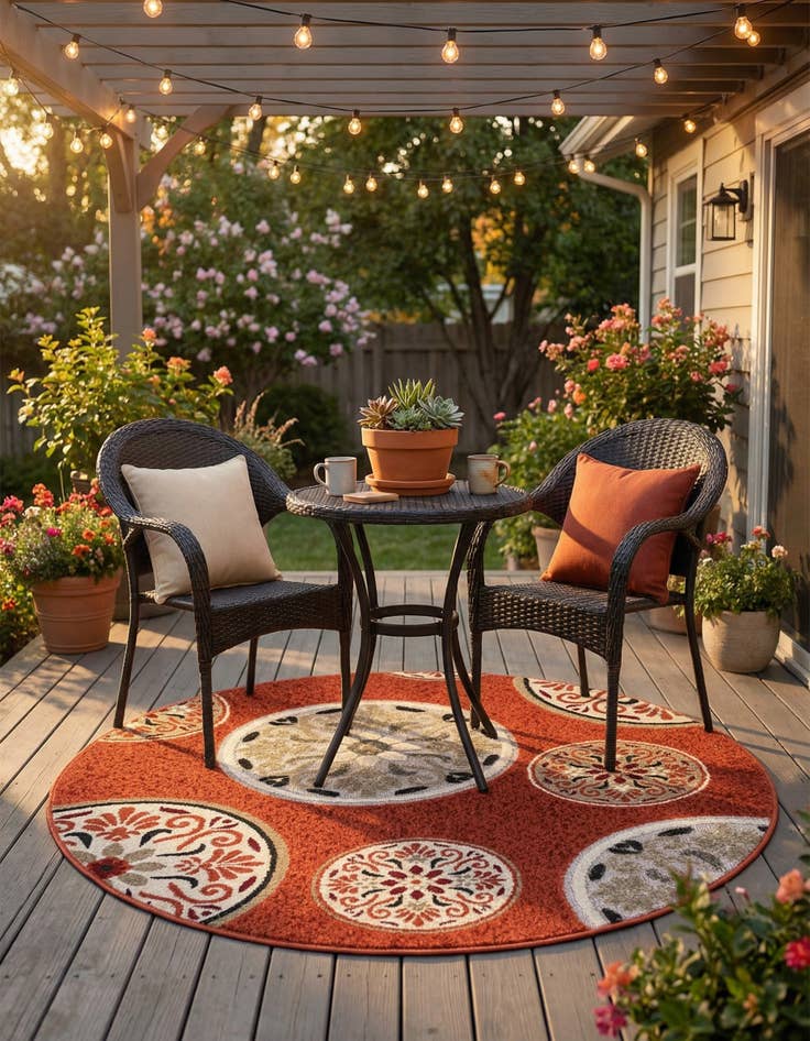 Detail image of 4' x 4' Easy-Clean Modern Indoor / Outdoor Round Rug