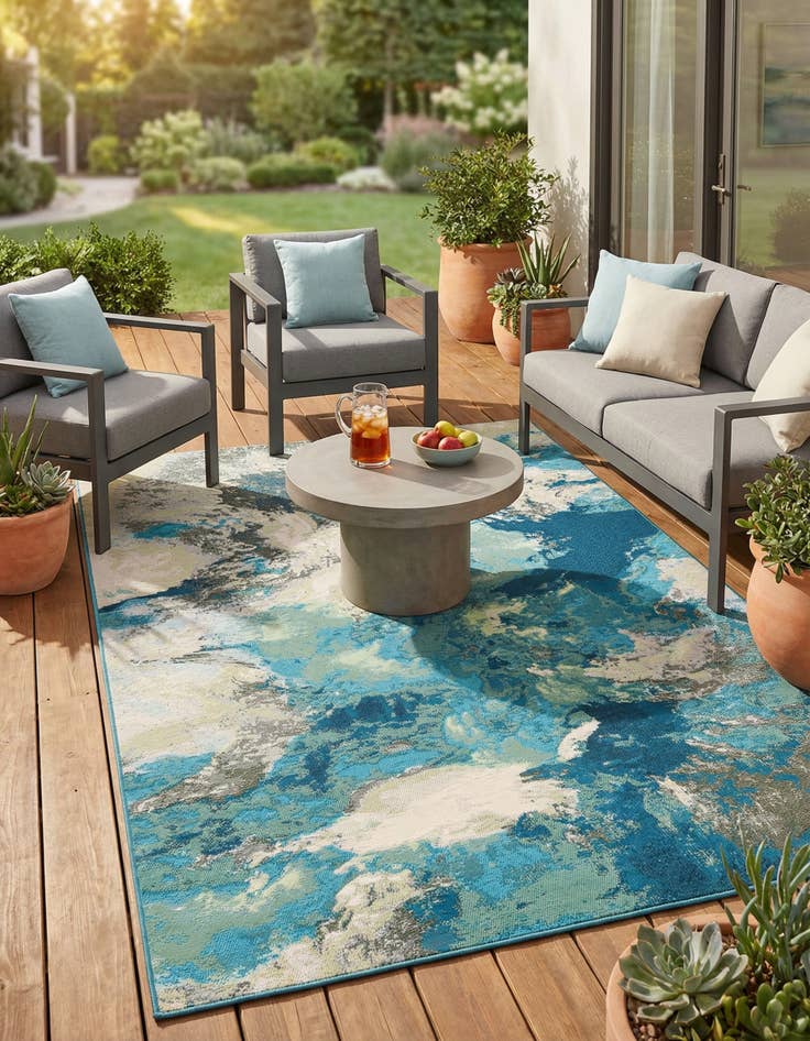 Detail image of 5' 3 x 8'  Washable Modern Indoor / Outdoor Rug