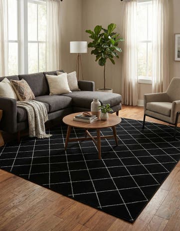 Black and Silver Vogue Geo Square Rug
