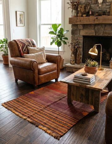 3' 5 x 3' 7 Hand Woven Kilim Fars Wool Square Rug