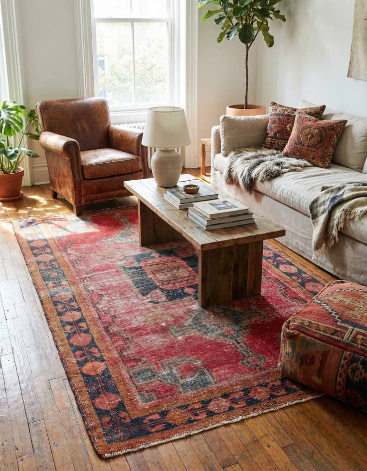 Detail image of  4' x 6' 10  Hand Knotted Ultra Vintage Persian Wool Rug