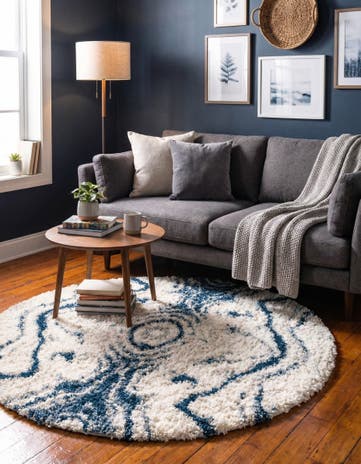 Blue Athena Shag Round Rug